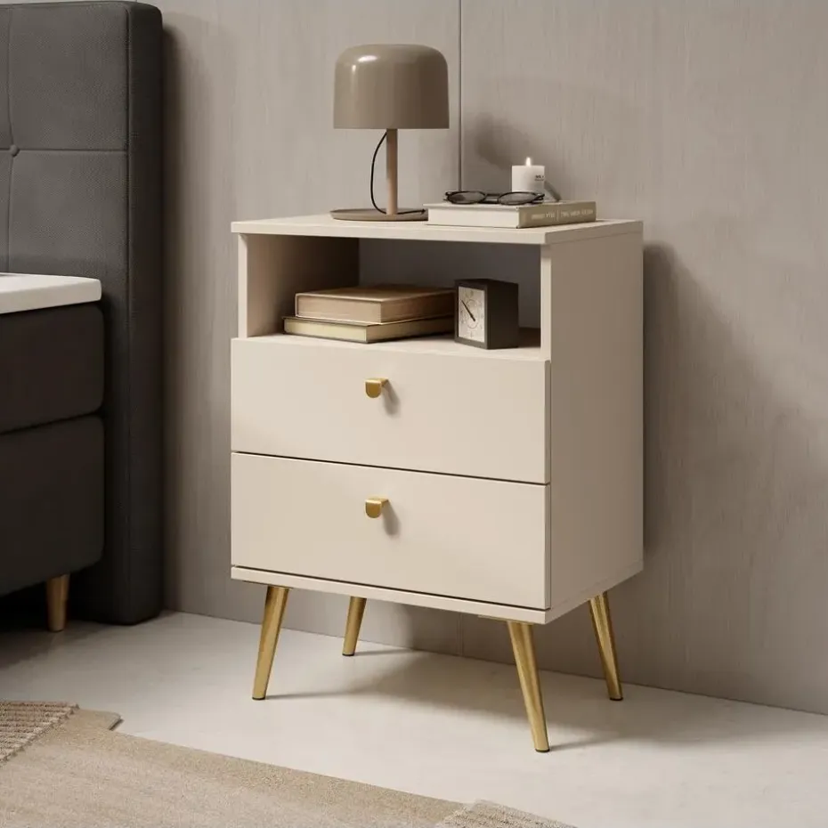 Meubella - Nachtkastje Hidde - Beige - 50 cm