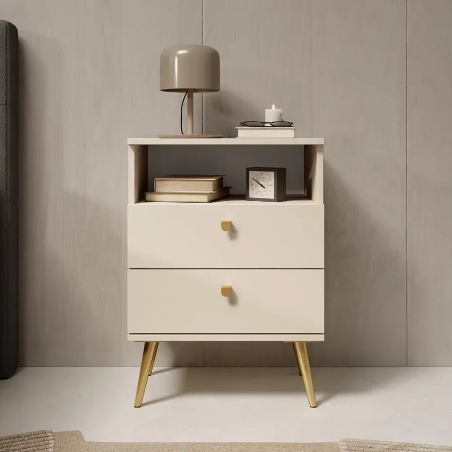 Meubella - Nachtkastje Hidde - Beige - 50 cm