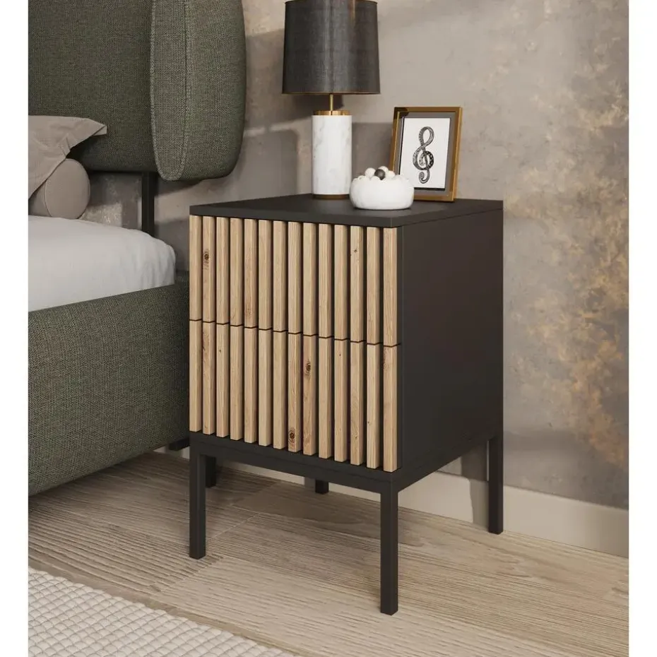 Meubella - Nachtkastje Marbella - Zwart - 40 cm