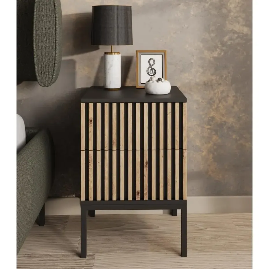 Meubella - Nachtkastje Marbella - Zwart - 40 cm
