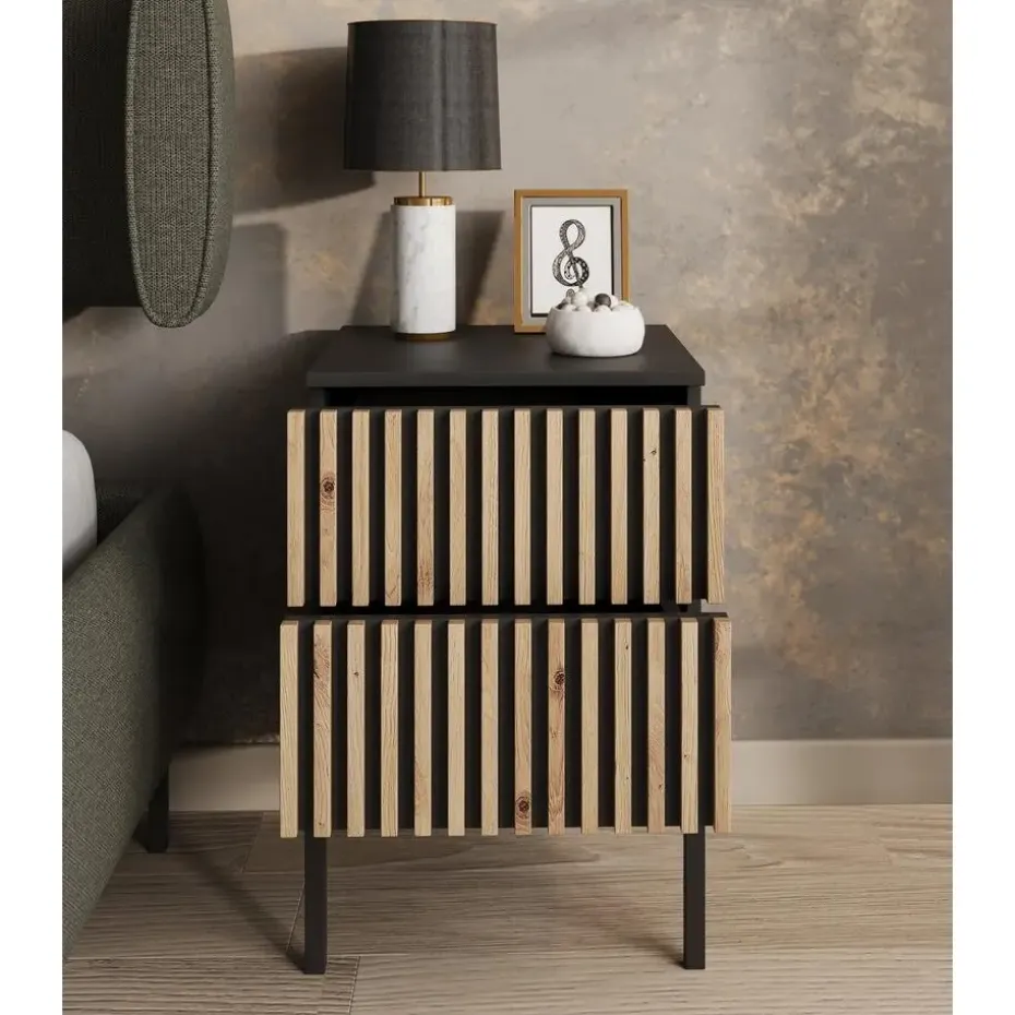 Meubella - Nachtkastje Marbella - Zwart - 40 cm