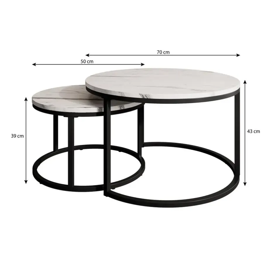 Meubella - Salontafel Rica - Wit marmerlook - Set van 2