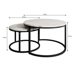 Meubella - Salontafel Rica - Wit marmerlook - Goud - Set van 2