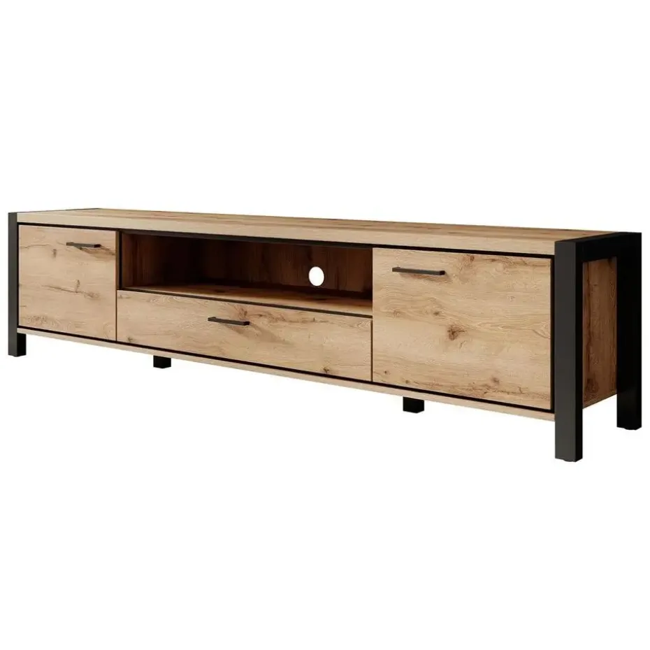 Meubella - TV-Meubel Acapulco - Eiken - Zwart - 210 cm