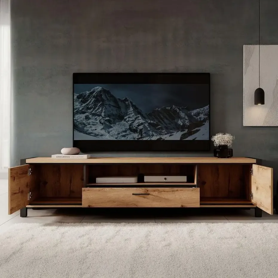 Meubella - TV-Meubel Acapulco - Eiken - Zwart - 210 cm