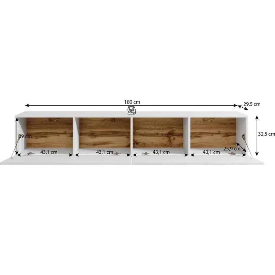 Meubella - TV-Meubel Asilento - Mat wit - 180 cm