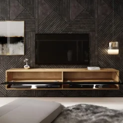 Meubella - TV-Meubel Asino LED - Zwart - Eiken - 180 cm