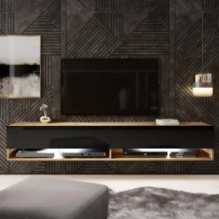 Meubella - TV-Meubel Asino LED - Zwart - Eiken - 180 cm