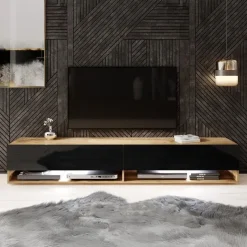 Meubella - TV-Meubel Asino LED - Zwart - Eiken - 180 cm