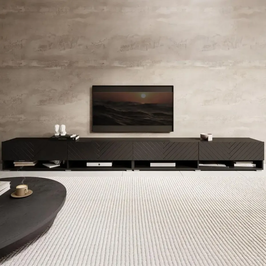 Meubella - TV-Meubel Asino - Zwart Visgraat - 280 cm