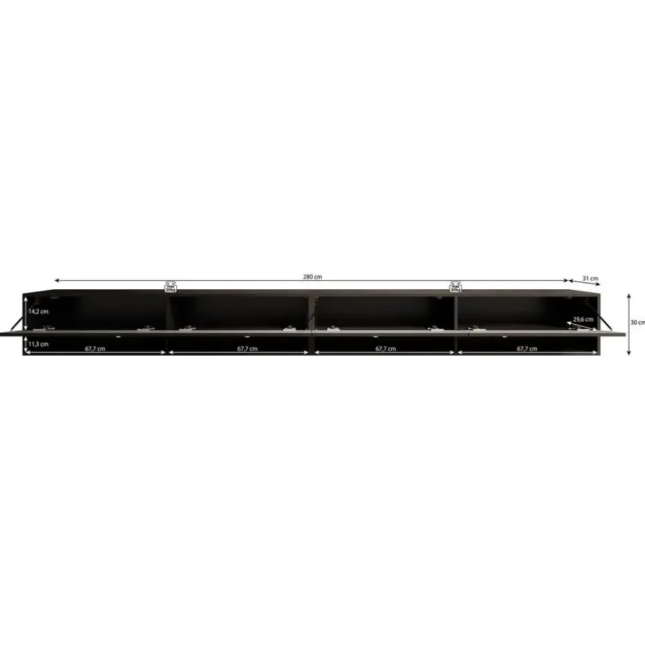 Meubella - TV-Meubel Asino - Zwart Visgraat - 280 cm