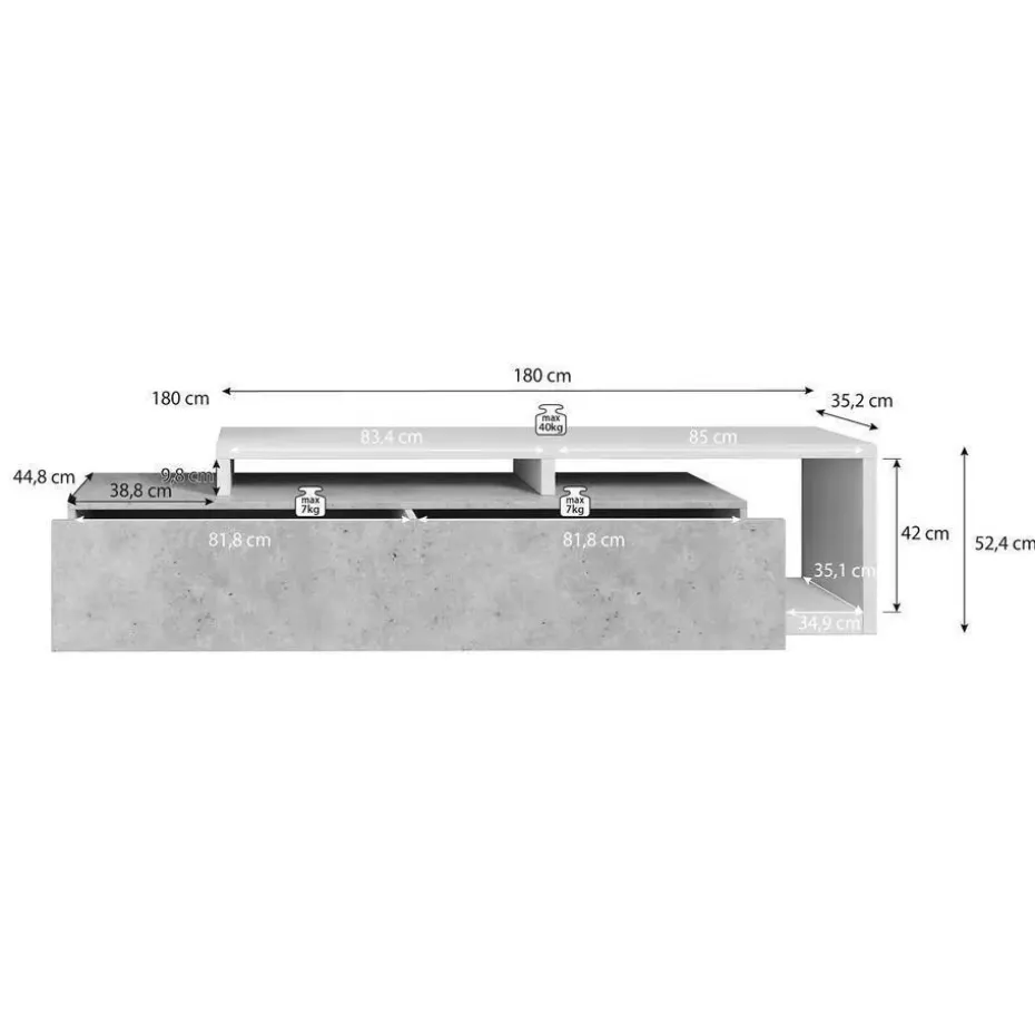 Meubella - TV-Meubel Bello - Eiken - Antraciet - 219 cm