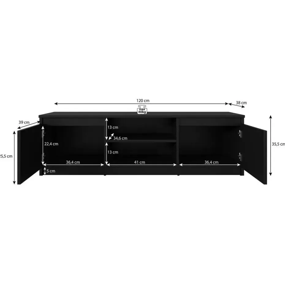 Meubella - TV-Meubel Diaz - Mat Zwart - 120 cm
