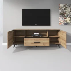 Meubella - TV-Meubel Frey - Licht eiken - Zwart - 179 cm