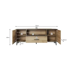Meubella - TV-Meubel Frey - Licht eiken - Zwart - 179 cm