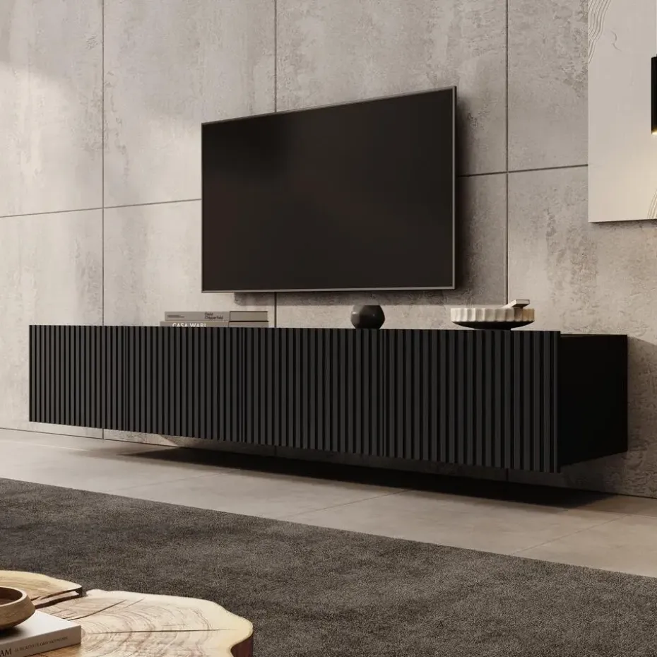 Meubella - TV-Meubel Kenderes - Zwart - 200 cm