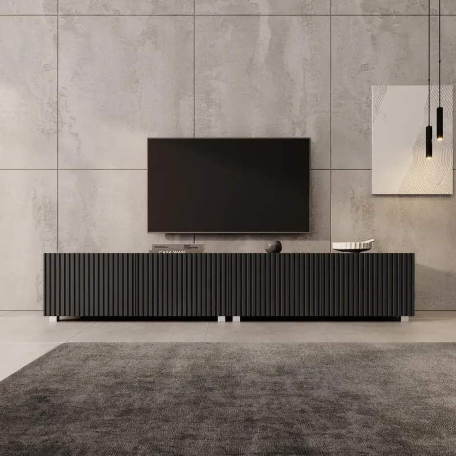 Meubella - TV-Meubel Kenderes - Zwart - 200 cm