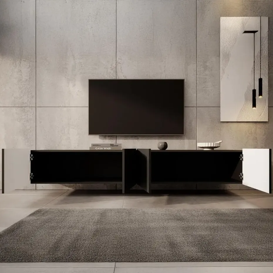 Meubella - TV-Meubel Pepinos - Mat zwart - 200 cm
