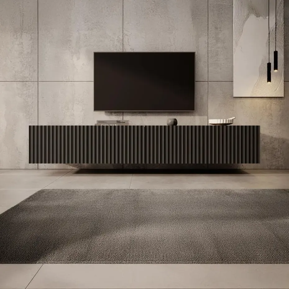 Meubella - TV-Meubel Pepinos - Mat zwart - 200 cm