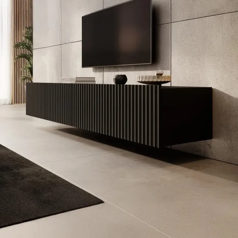 Meubella - TV-Meubel Pepinos - Mat zwart - 200 cm