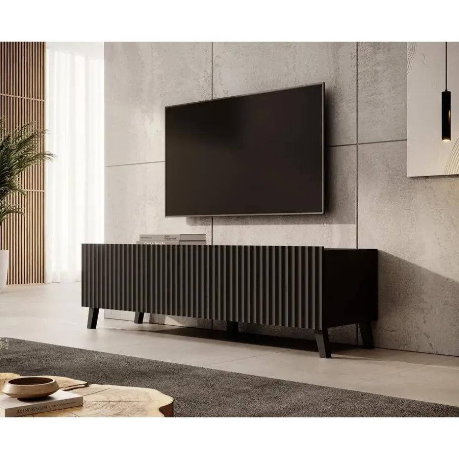Meubella - TV-Meubel Pepinos 2 - Mat zwart - 150 cm