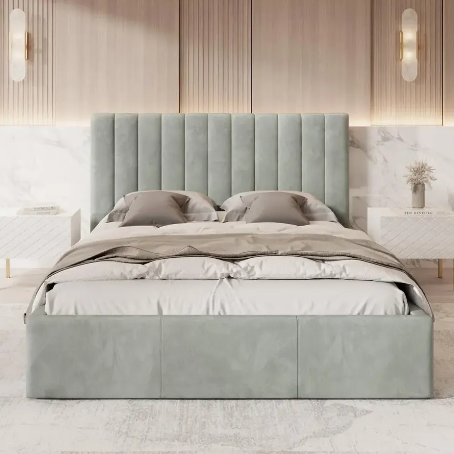 Meubella - Tweepersoonsbed Chief - Grijs - Velvet - 160x200 cm