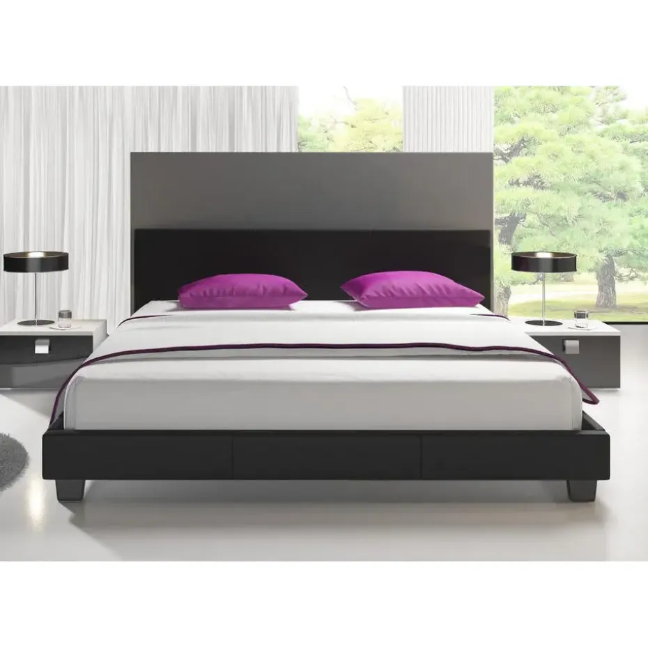 Meubella - Tweepersoonsbed George - Zwart - 140x200 cm