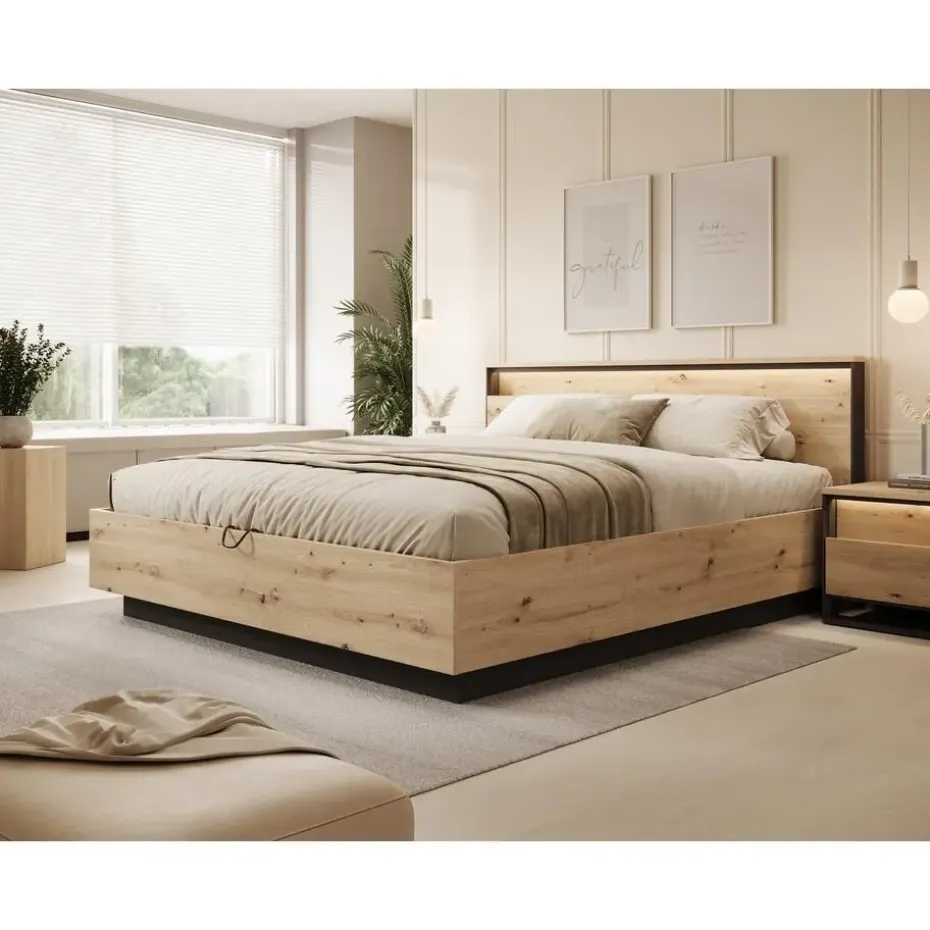 Meubella - Tweepersoonsbed Quarry - Eiken - 180x200 cm