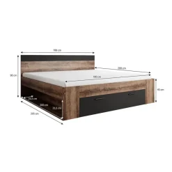 Meubella - Tweepersoonsbed Brown - Zwart - Eiken - 180x200 cm