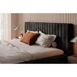Meubella - Tweepersoonsbed Ventum - Zwart velvet - 180x200 cm