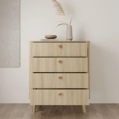 Meubella - Voorne - Ladekast 4 lades - Eiken - 88x38x103 cm