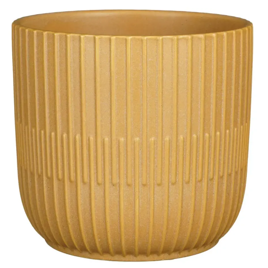 Mica Decorations - Plantenpot - okergeel - stripes - D17.5xH16 cm