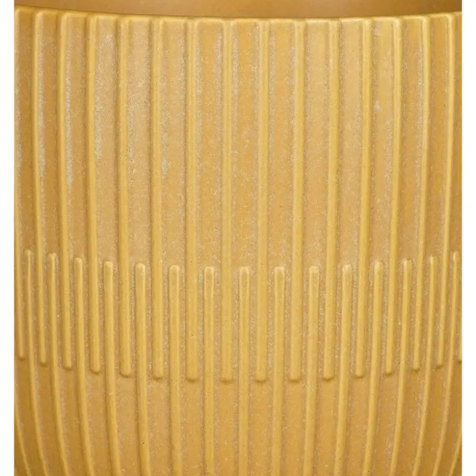 Mica Decorations - Plantenpot - okergeel - stripes - D17.5xH16 cm