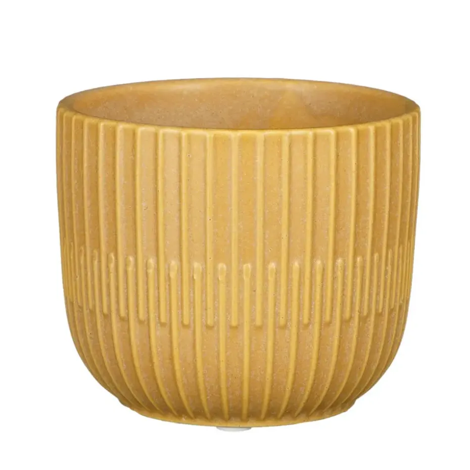 Mica Decorations - Plantenpot - okergeel - stripes - D10 x H9 cm