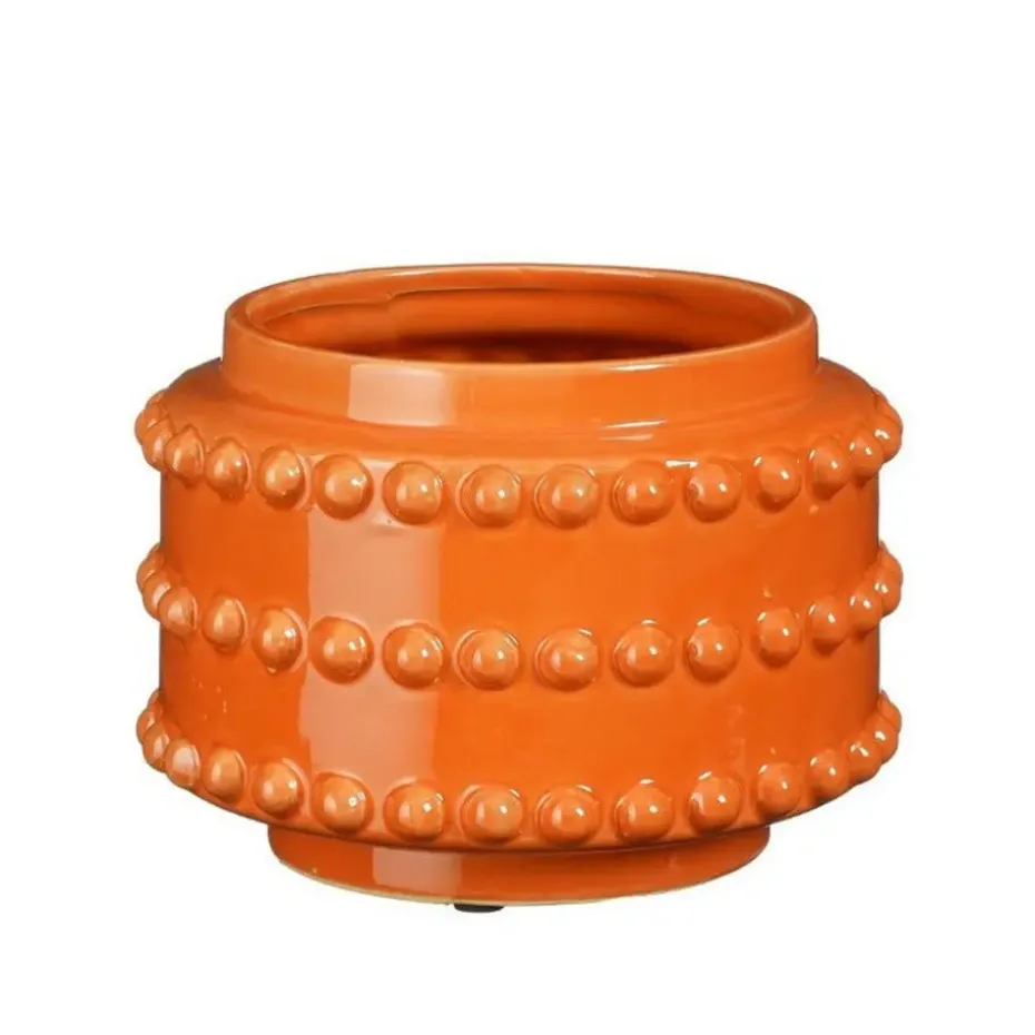 Mica Decorations Bloempot - boaz - gebobbeld - oranje - 13x17 cm