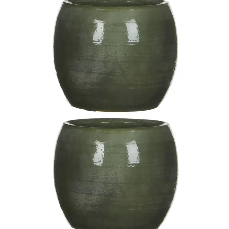 Mica Decorations Bloempot - groen - keramiek - 14 x 12 cm
