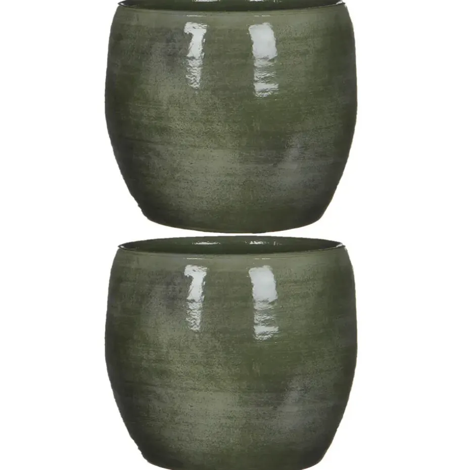 Mica Decorations Bloempot - glanzend groen - keramiek - 20 x 18 cm