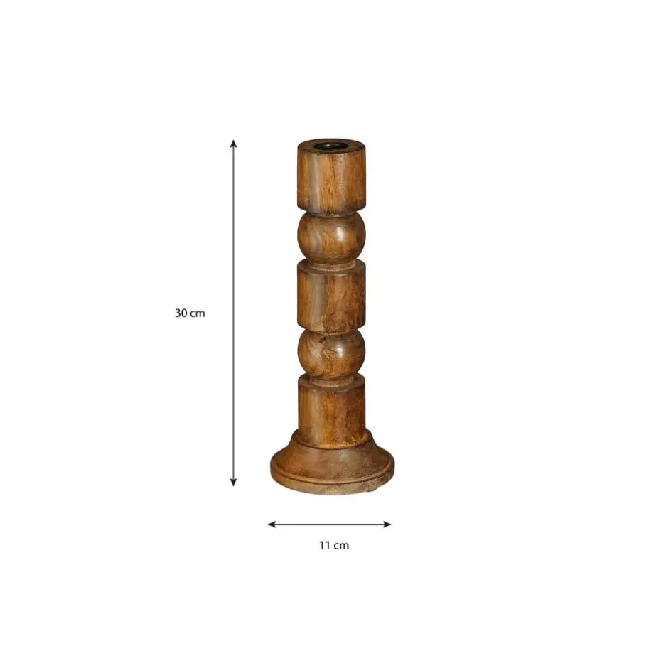 Mica Decorations Philo Kandelaar - H30 x Ø11 cm - Mangohout - Bruin