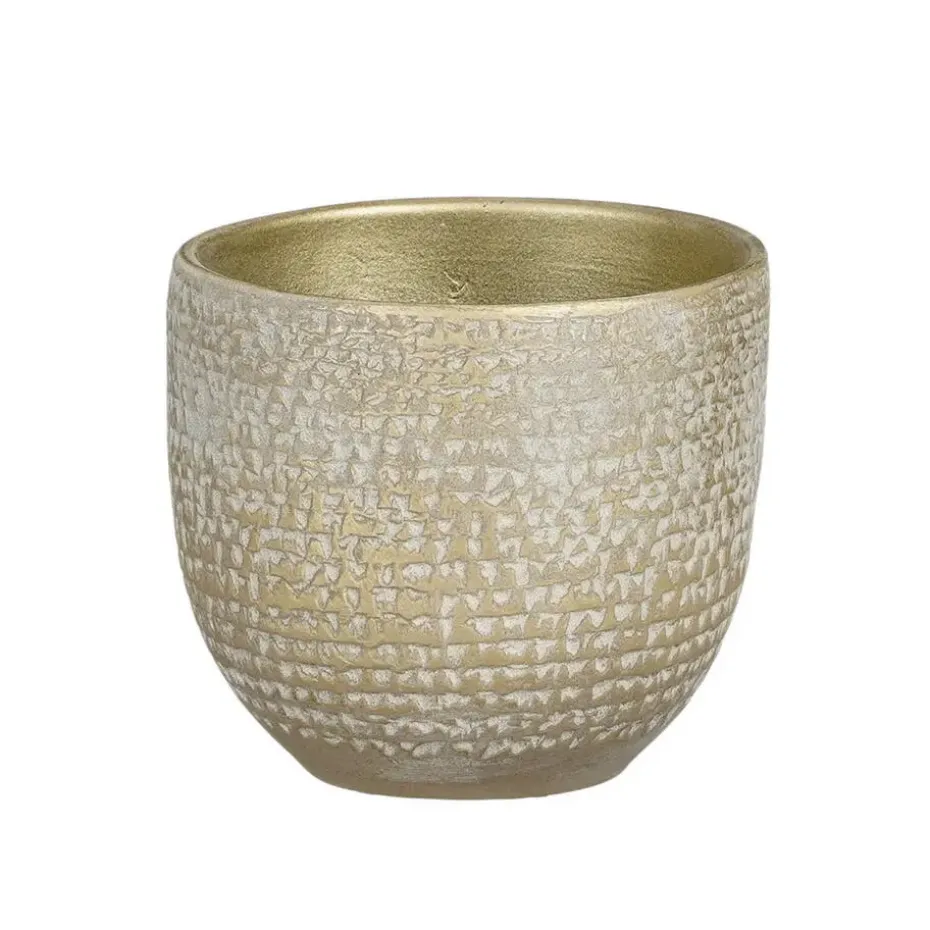 Mica Decorations Plantenpot - terracotta - champagne/wit -14x12cm