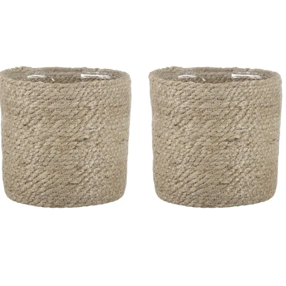 Mica Decorations Plantenpot - rotan - bruin - plantenmand - 16 x 16 cm