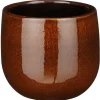 Mica Decorations Plantenpot - keramiek - bruin glans - D14/H12 cm