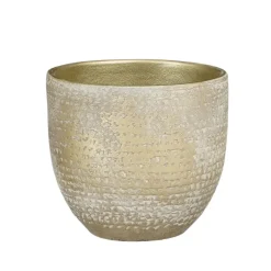 Mica Decorations Plantenpot - terracotta - champagne-wit -16x14cm