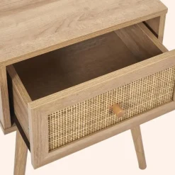 MISOU Nachtkastje Met Lade Set van 2 Rotan Webbing Hout