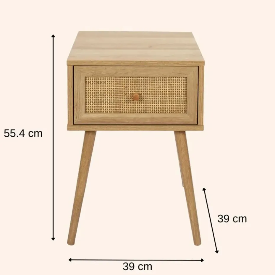 MISOU Nachtkastje Met Lade Rotan Webbing Hout