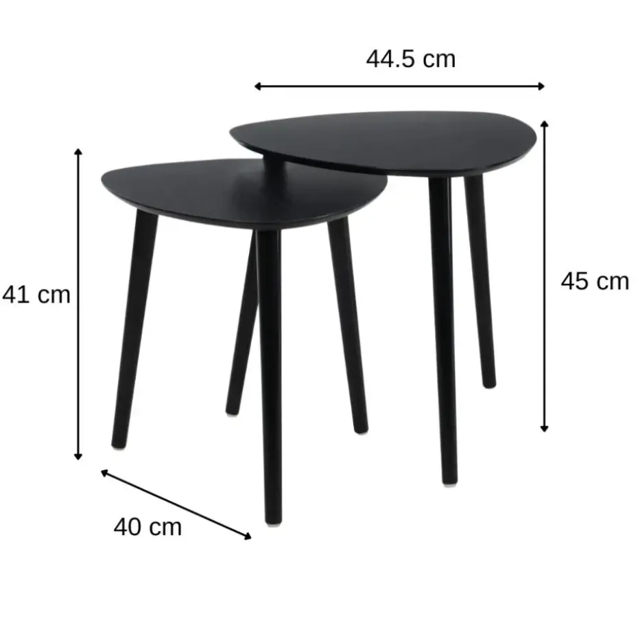 MISOU Salontafel Set van 2 Bijzettafel Diehoekig Zwart Bijzettafeltje