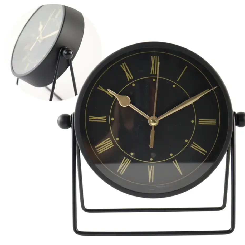 MISOU Tafelklok Zwart Metaal Goude Wijzerplaat 19cm