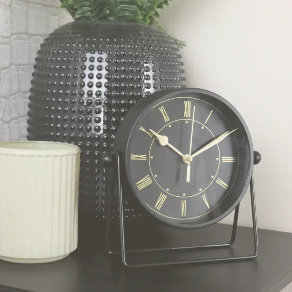 MISOU Tafelklok Zwart Metaal Goude Wijzerplaat 19cm