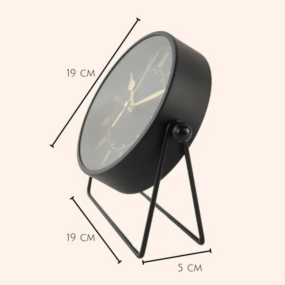 MISOU Tafelklok Zwart Metaal Goude Wijzerplaat 19cm