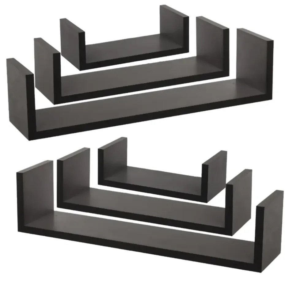 MISOU Zwarte Wandplanken Set van 6 Fotoplank Boekenplank Woonkamer