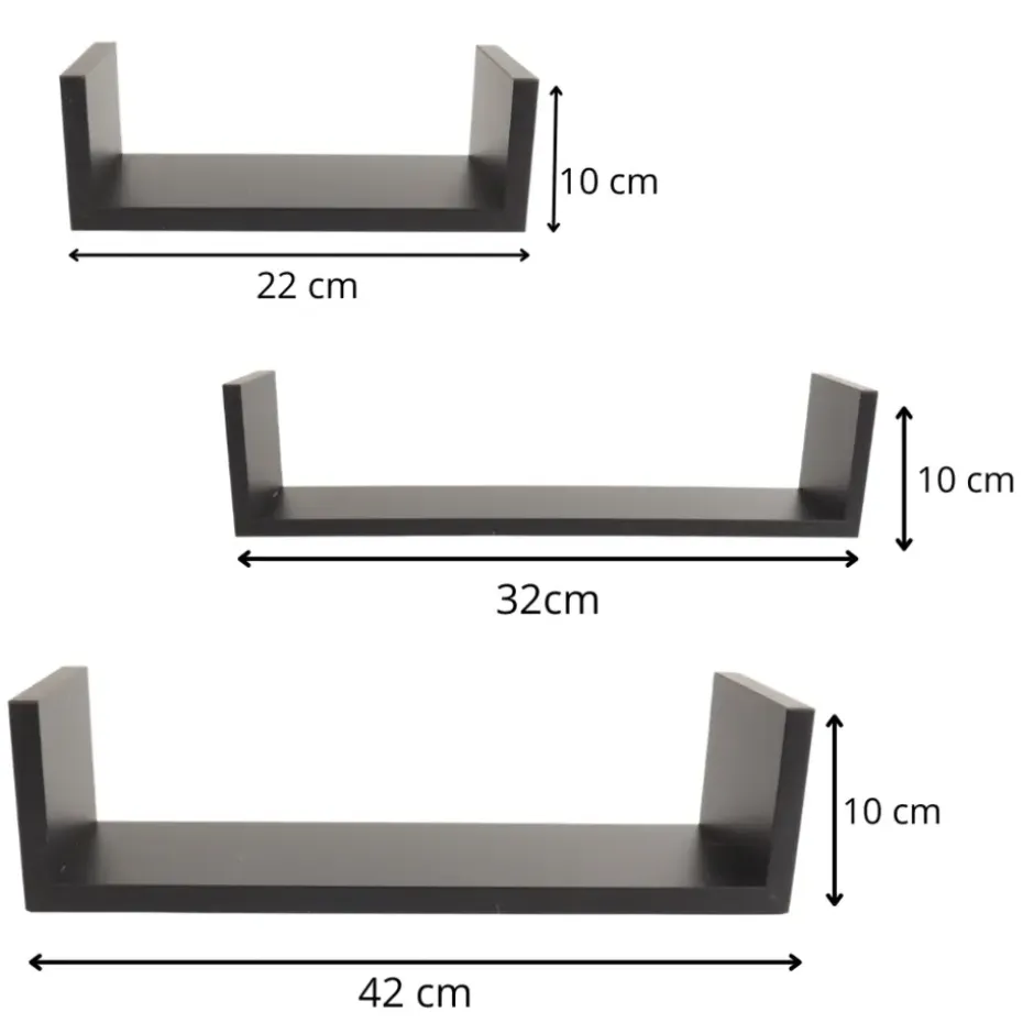 MISOU Zwarte Wandplanken Set van 6 Fotoplank Boekenplank Woonkamer